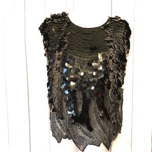 St. Honore Sequins Beaded Silk Sleeveless Blouse